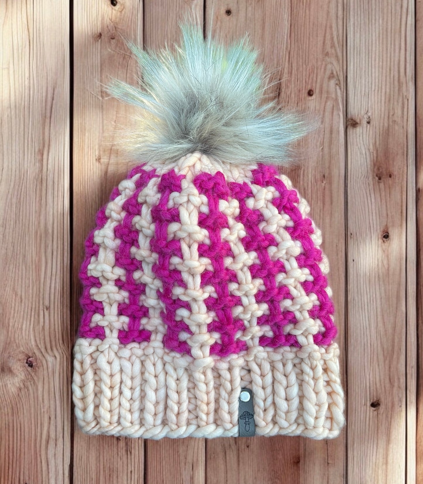 Poise Knit Beanie, Super Bulky, Pinks with Pom
