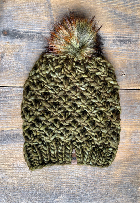 Seasons Knit Beanie, Super Bulky, Moss, with Pom