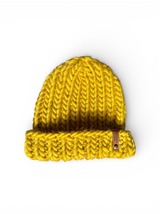 Classic Foldover Knit Beanie, Super Bulky, Goldenrod