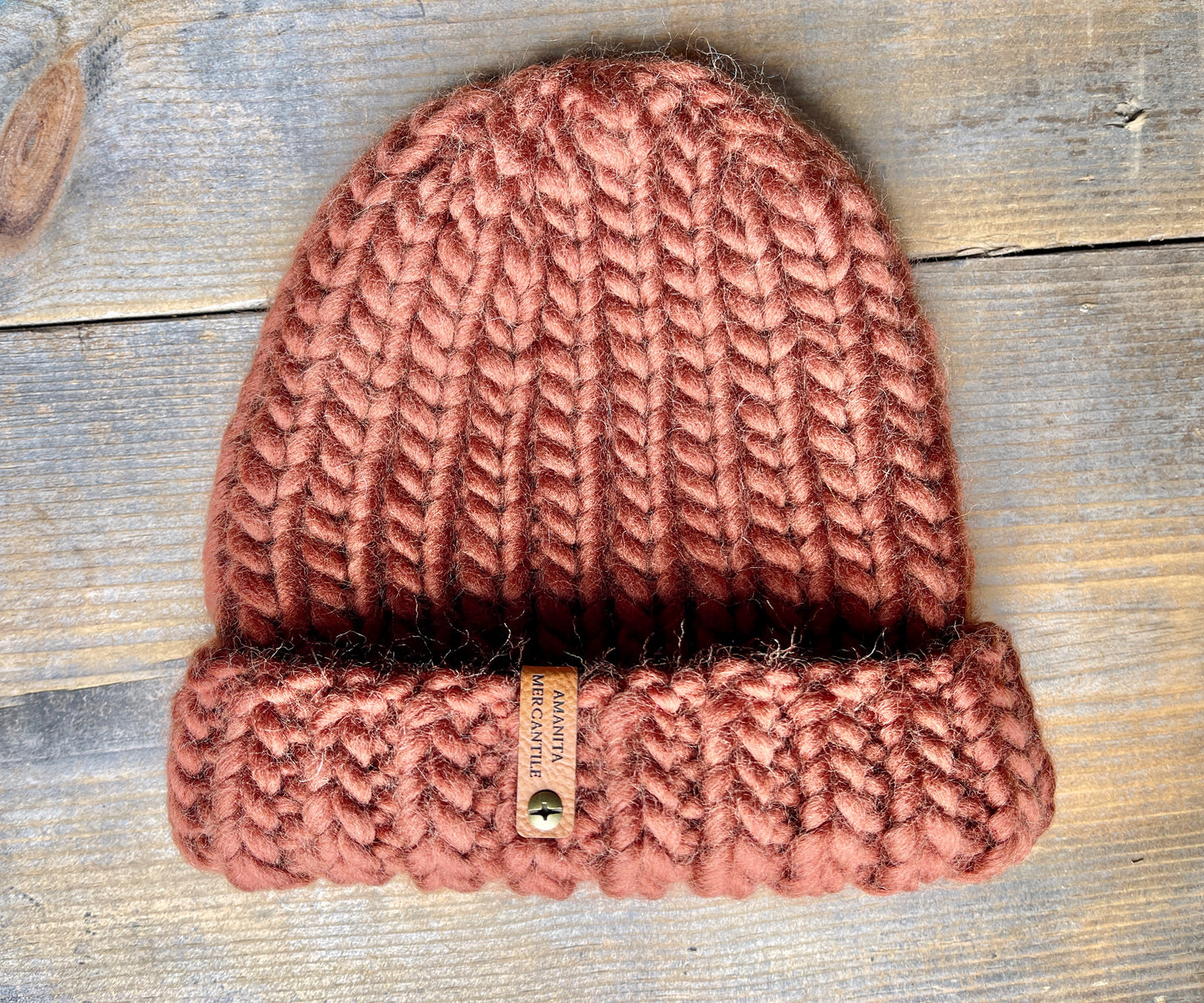Classic Foldover Knit Beanie, Super Bulky, Chestnut