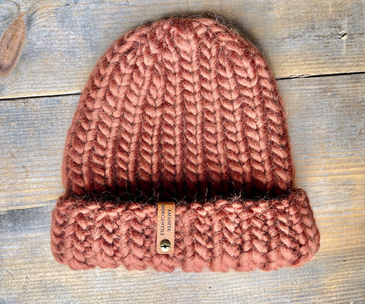 Classic Foldover Knit Beanie, Super Bulky, Chestnut
