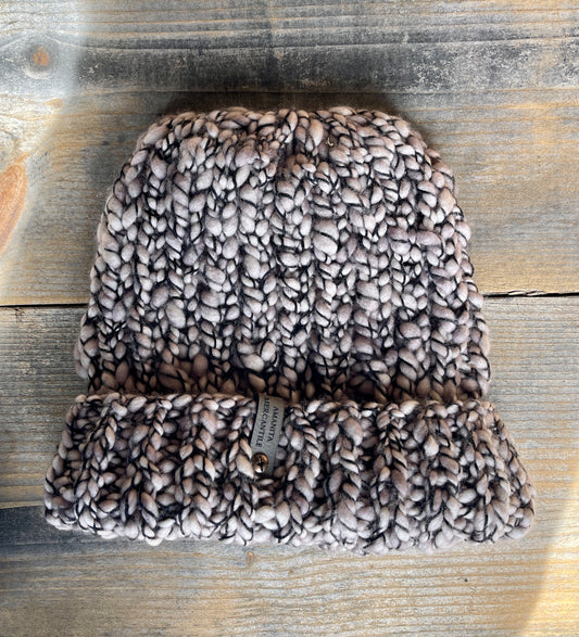 Classic Foldover Knit Beanie, Super Bulky, Salt and Pepper