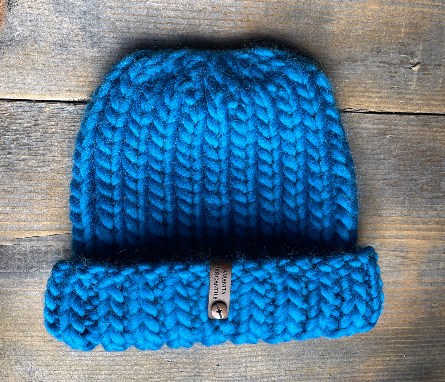 Classic Foldover Knit Beanie, Super Bulky, Aquamarine