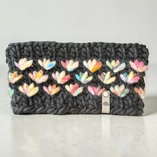 Lotus Flower Headband, Black and Multi Rainbow