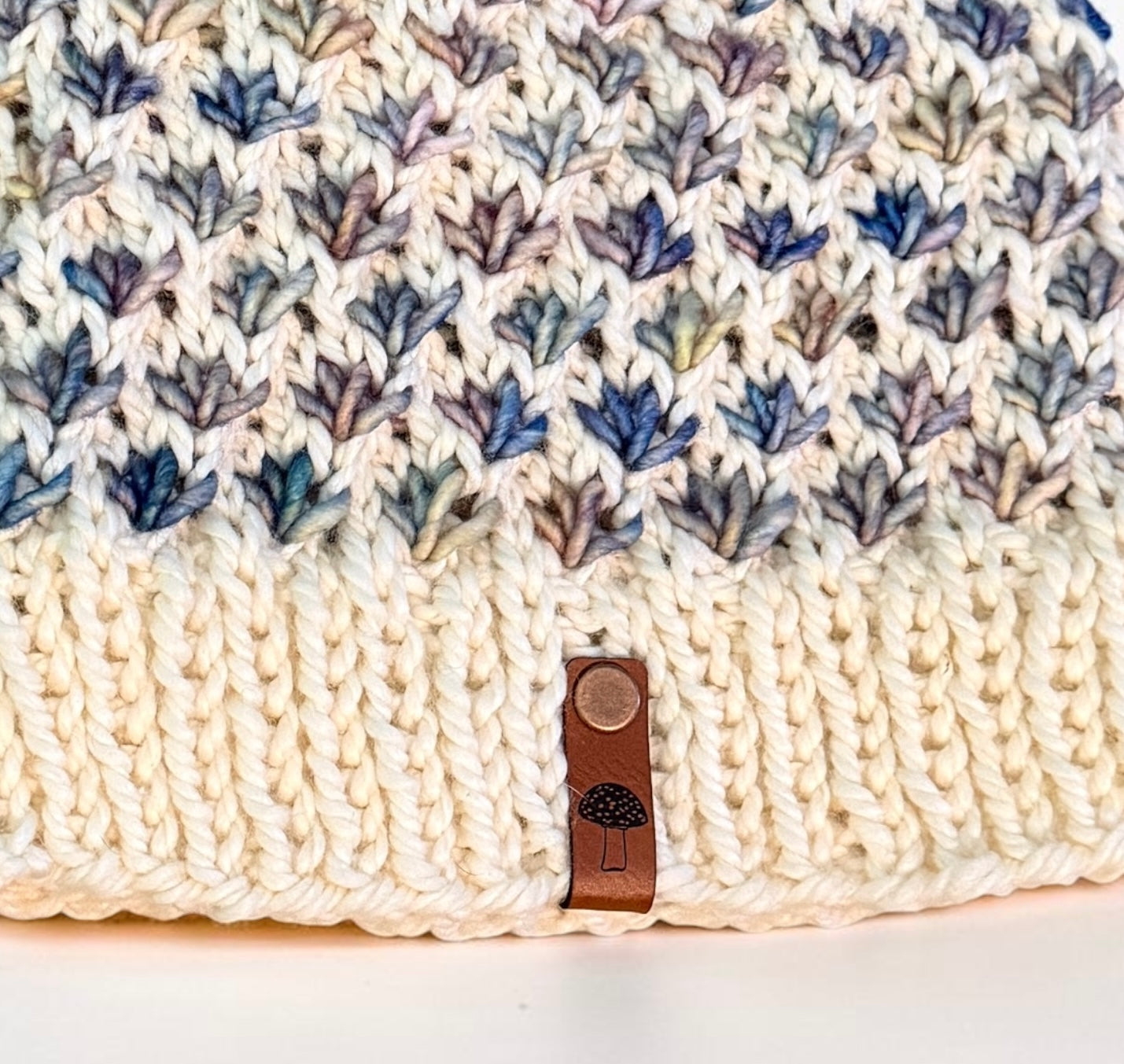 Lotus Flower Knit Beanie, Lightweight, Multi Pastel Rainbow on Natural
