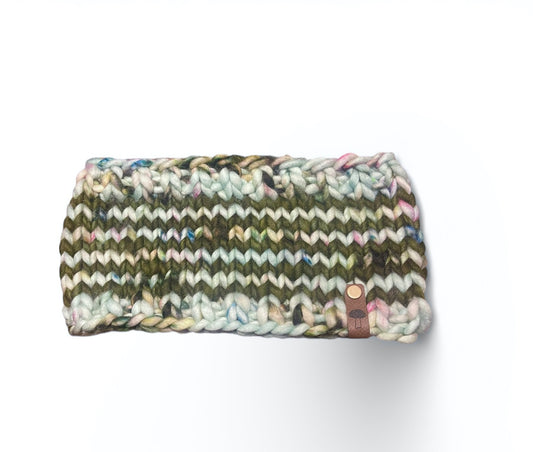 Striped Knit Merino Wool Headband, Olive Multi