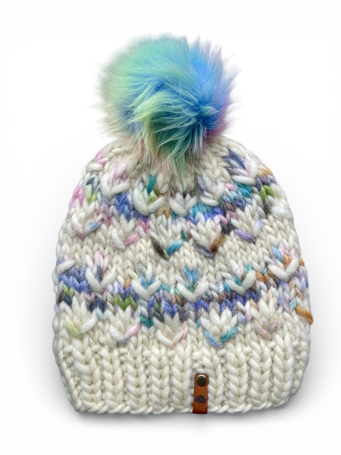 Mother + Daughter Beanie Set, Super Bulky, Lavender Multi with Pom