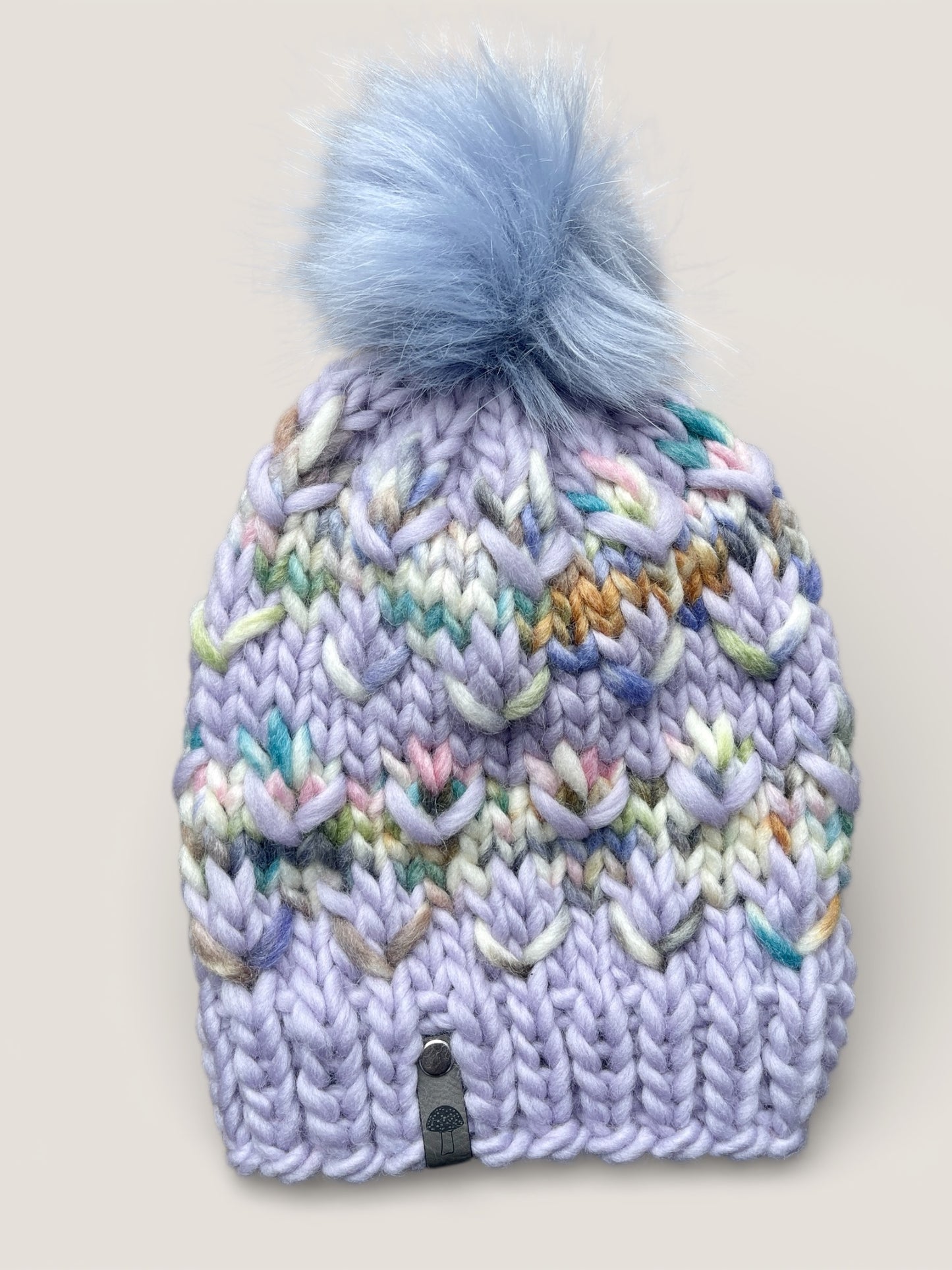 Mother + Daughter Beanie Set, Super Bulky, Lavender Multi with Pom