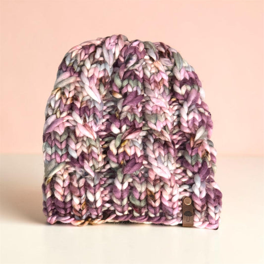 Sugar Twist Knit Beanie, Super Bulky, Pink / Green Multi
